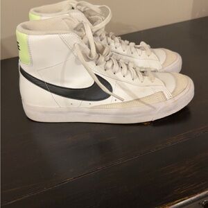 Nike White and Black High-Tops with Neon Green Accent